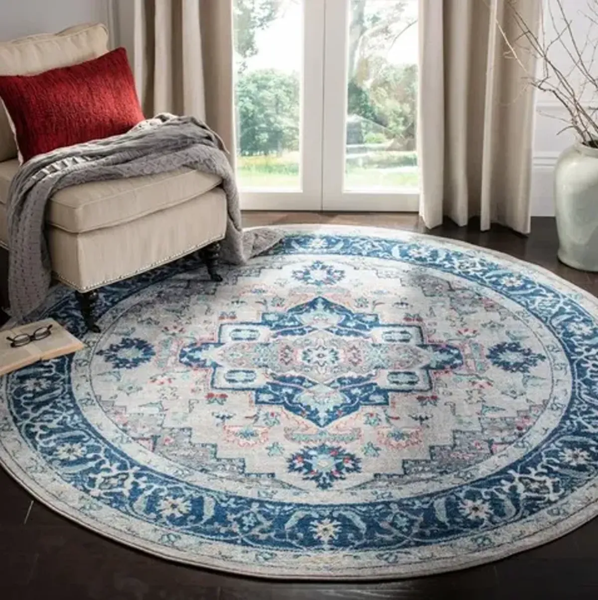 Brentwood 811 Light Grey / Blue 6'-7" X 6'-7" Round Round Powerloomed Rug