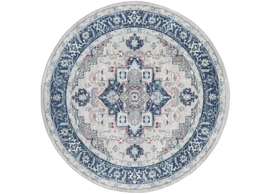 Brentwood 811 Light Grey / Blue 6'-7" X 6'-7" Round Round Powerloomed Rug