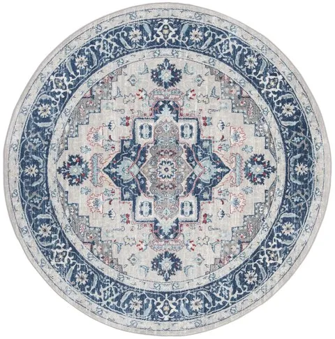 Brentwood 811 Light Grey / Blue 6'-7" X 6'-7" Round Round Powerloomed Rug