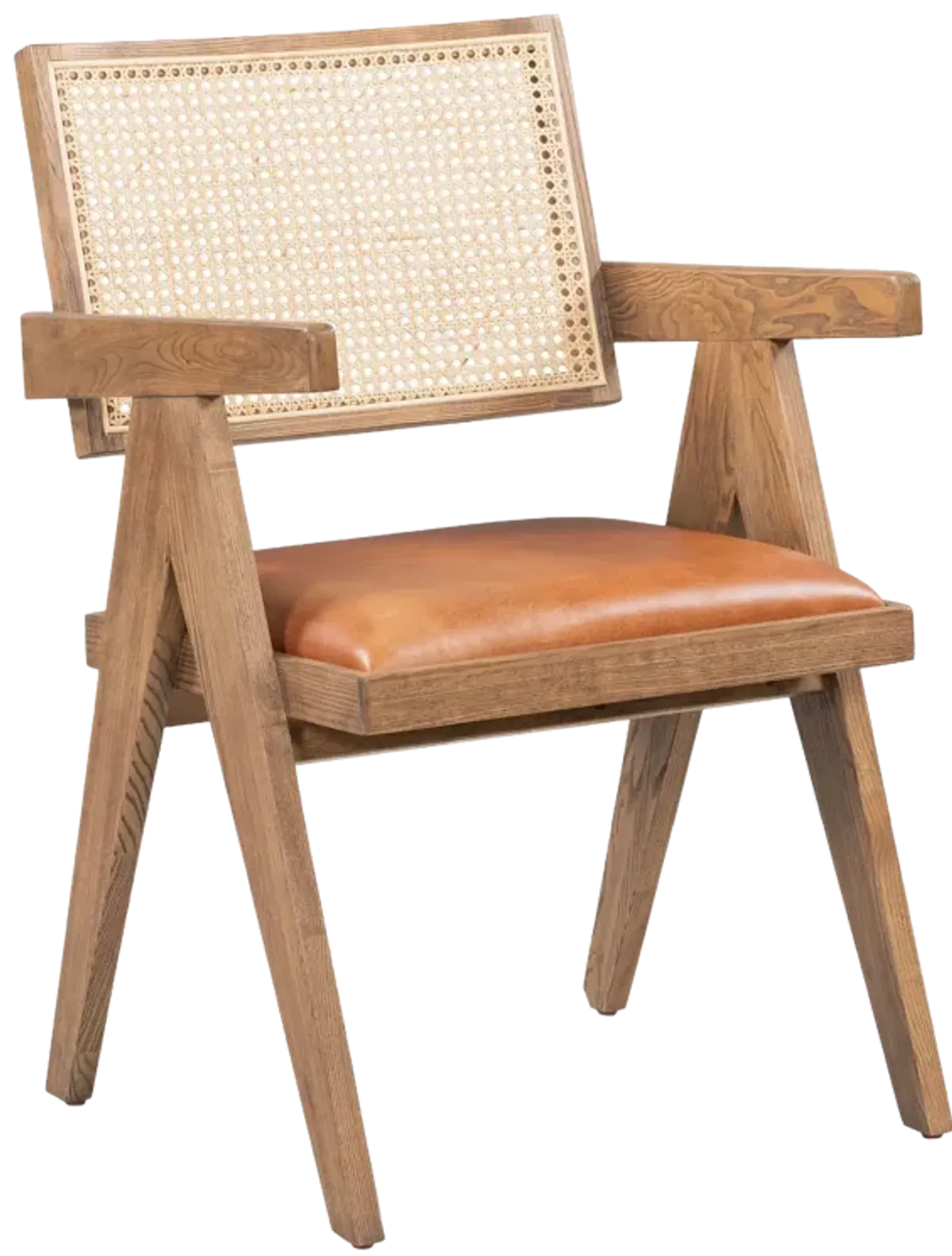 Douglas Top-Grain Leather & Rattan Dining Chair in Tan