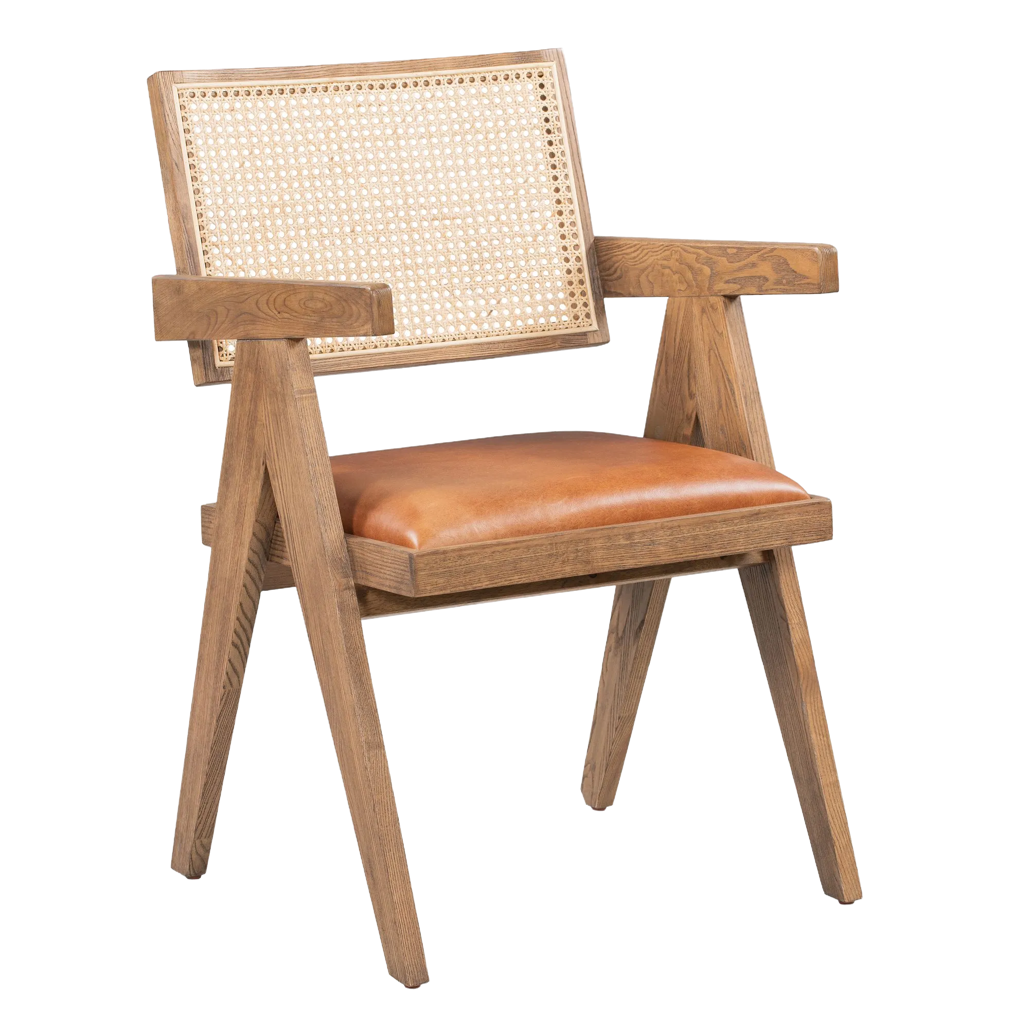 Douglas Top-Grain Leather & Rattan Dining Chair in Tan