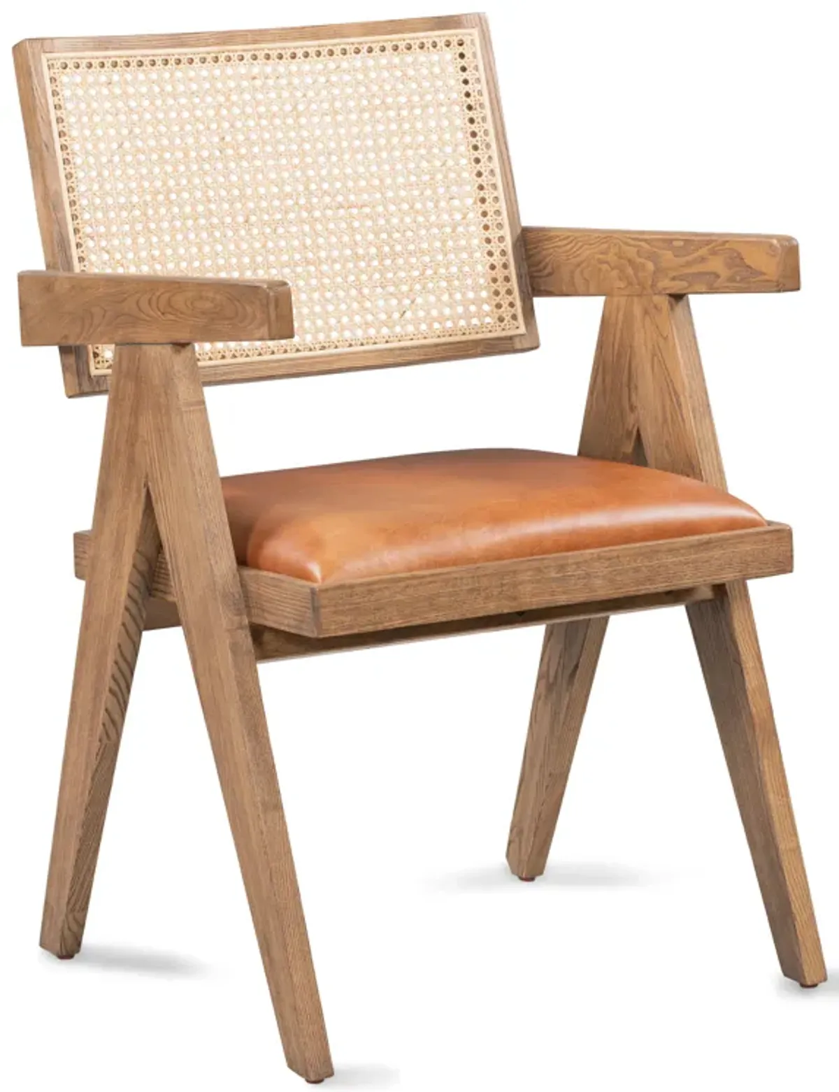 Douglas Top-Grain Leather & Rattan Dining Chair in Tan