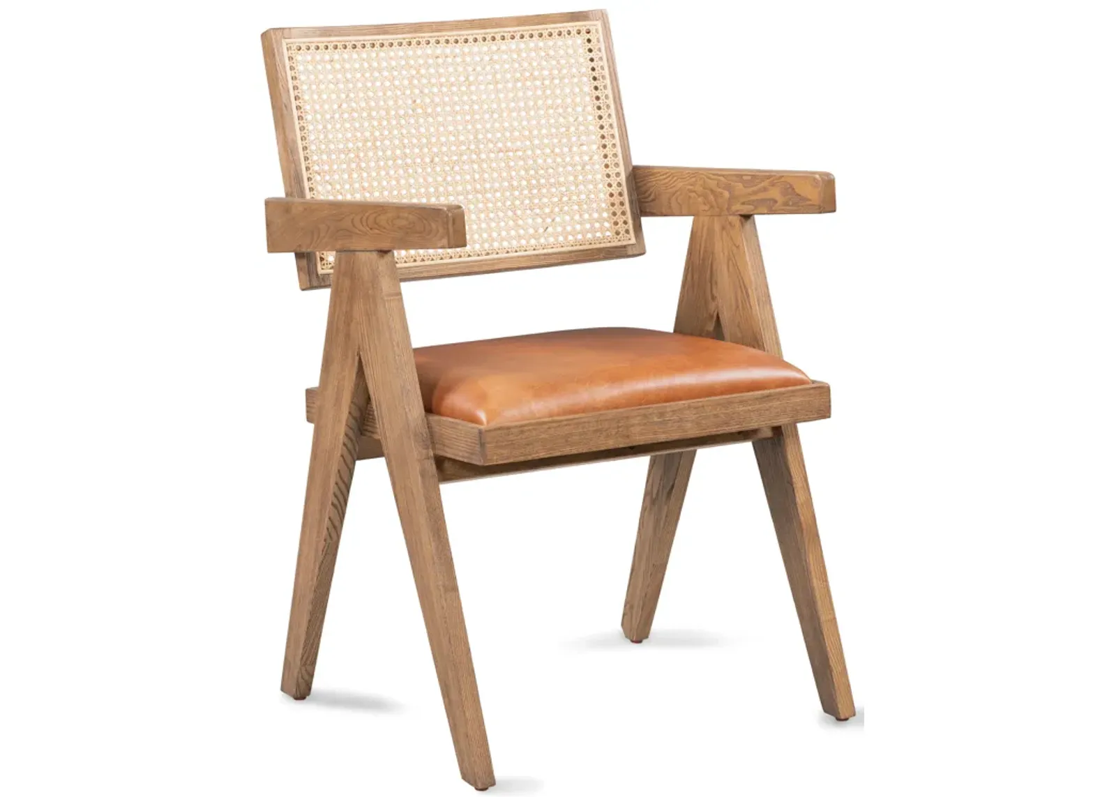 Douglas Top-Grain Leather & Rattan Dining Chair in Tan