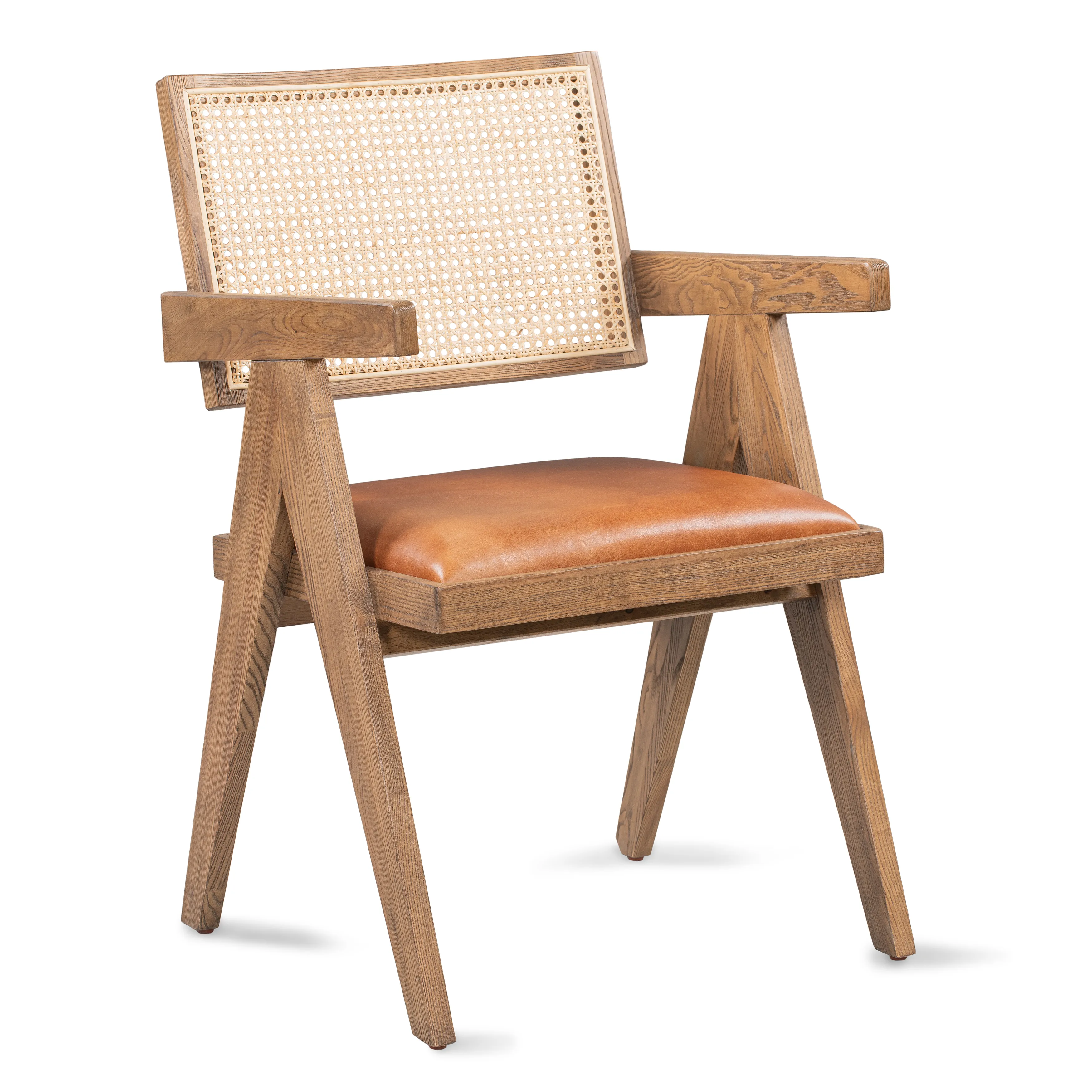 Douglas Top-Grain Leather & Rattan Dining Chair in Tan