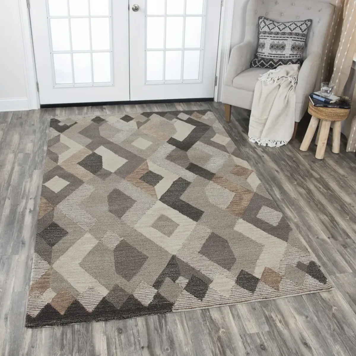 Idyllic Natural/Brown Geometric Wool 8' x 10' Rectangle Rug