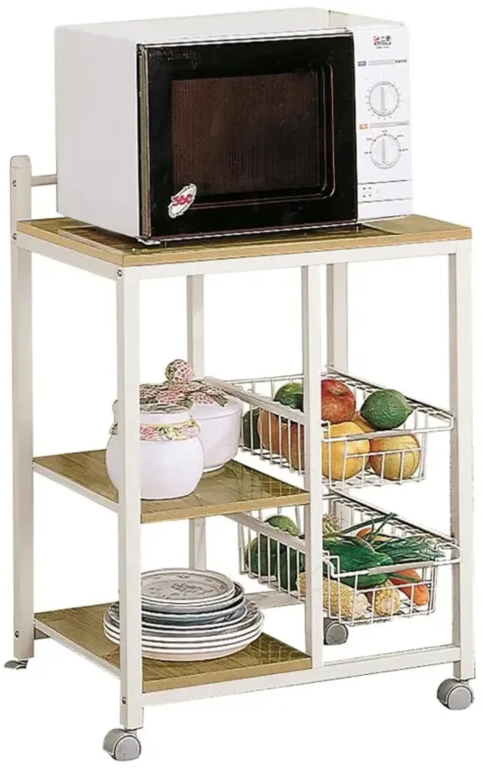 Kelvin 2-shelf Kitchen Cart Natural Brown and White