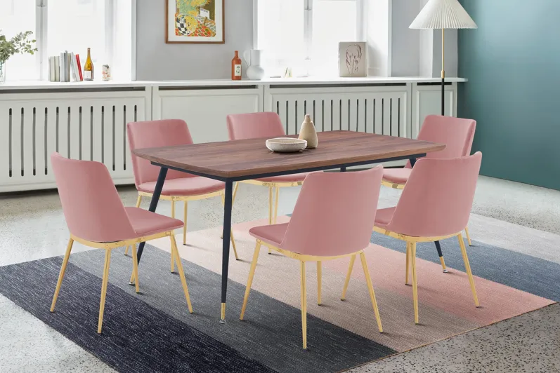 Messina Pink Velvet 7 Piece Rectangular Dining Set