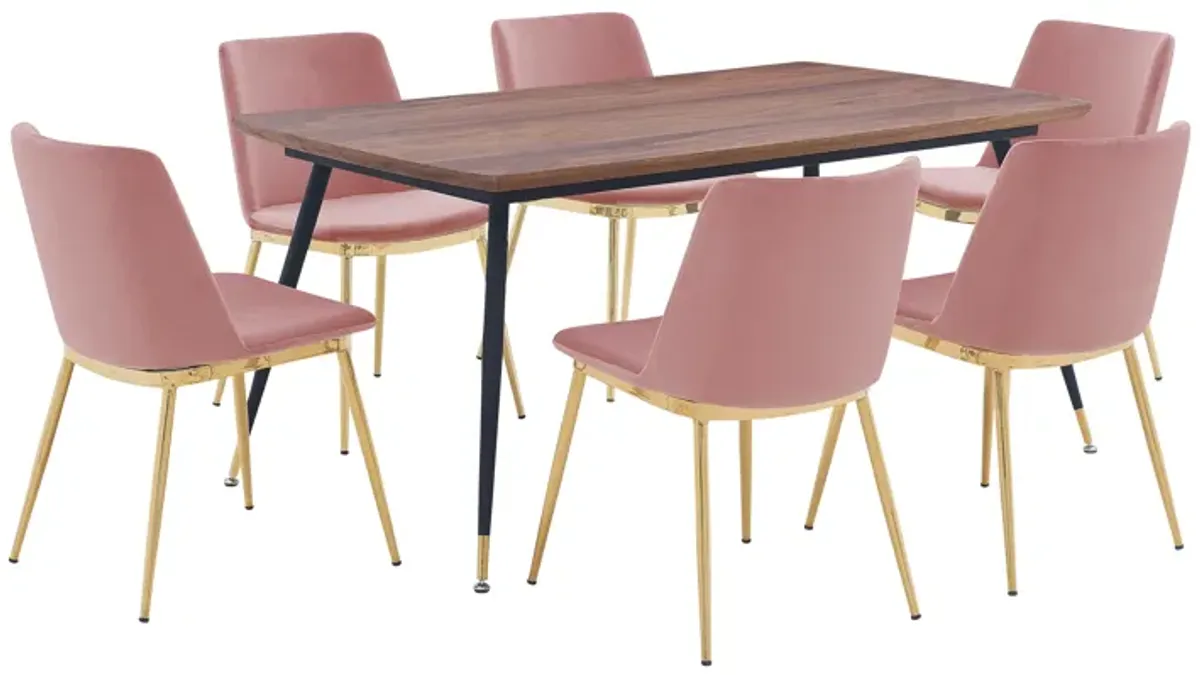 Messina Pink Velvet 7 Piece Rectangular Dining Set