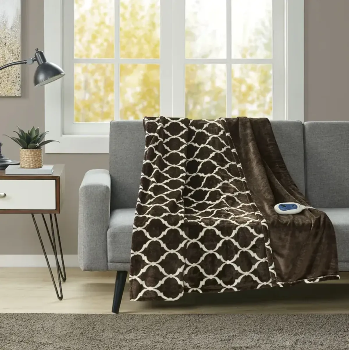 Beautyrest Heated Ogee Brown Throw