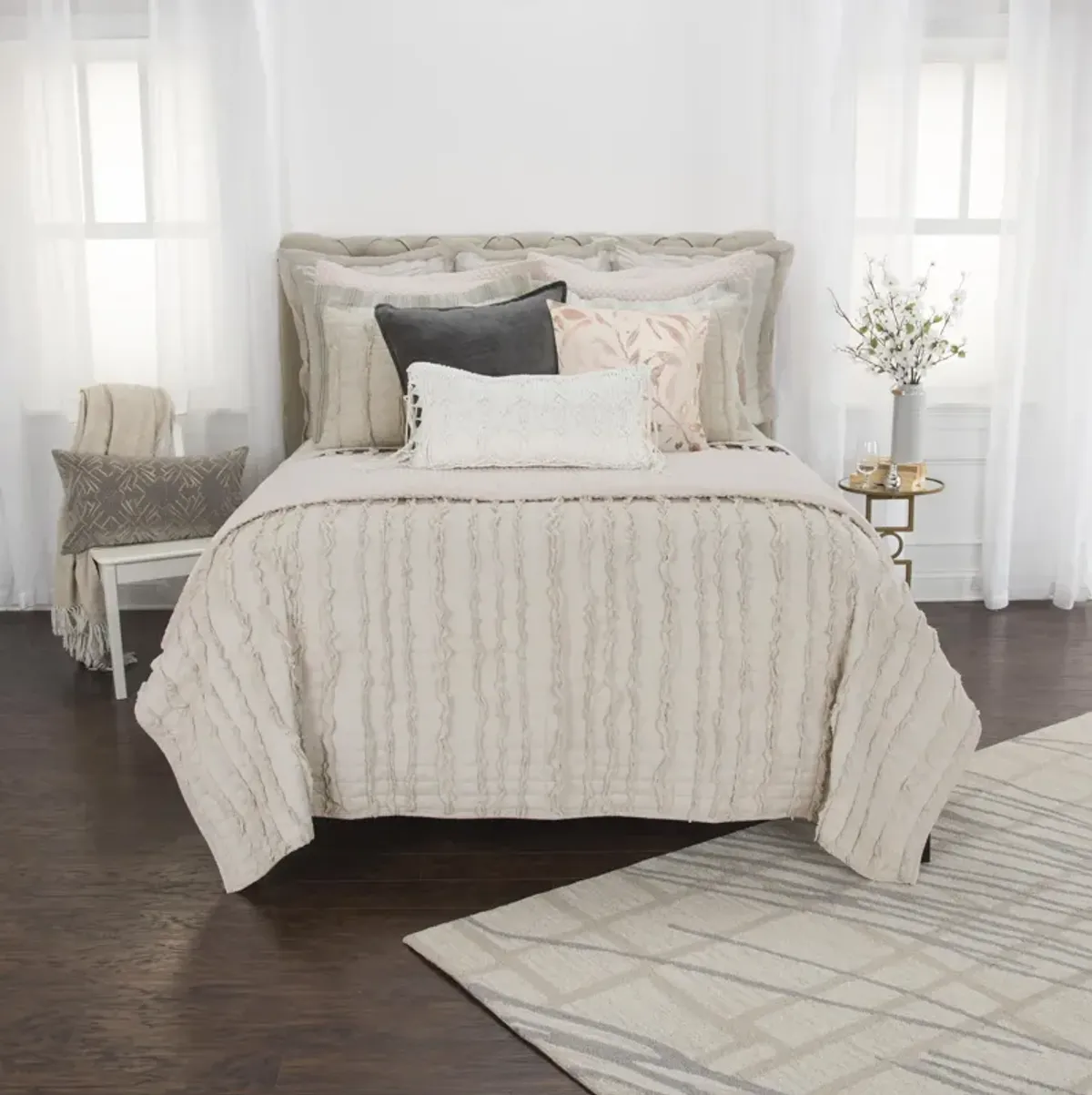 Annalise King Striped Solid Blush Quilt