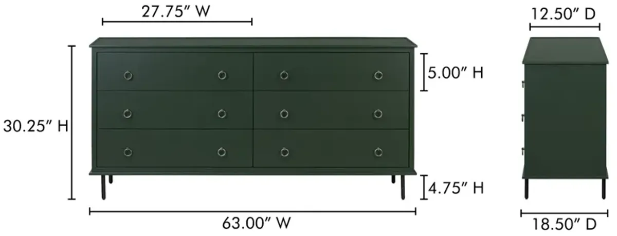 Reagan 6 Drawer Dresser Deep Green