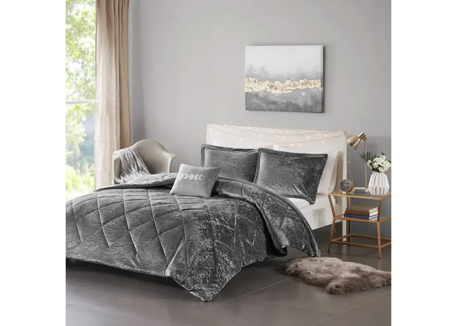 Intelligent Design Felicia Grey Velvet Duvet Cover Set