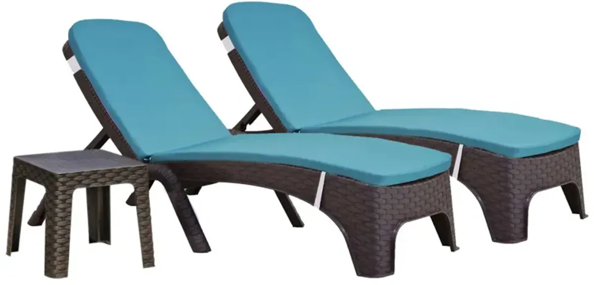 Roma 3-Piece Chaise Lounger Set w/cushion-Brown