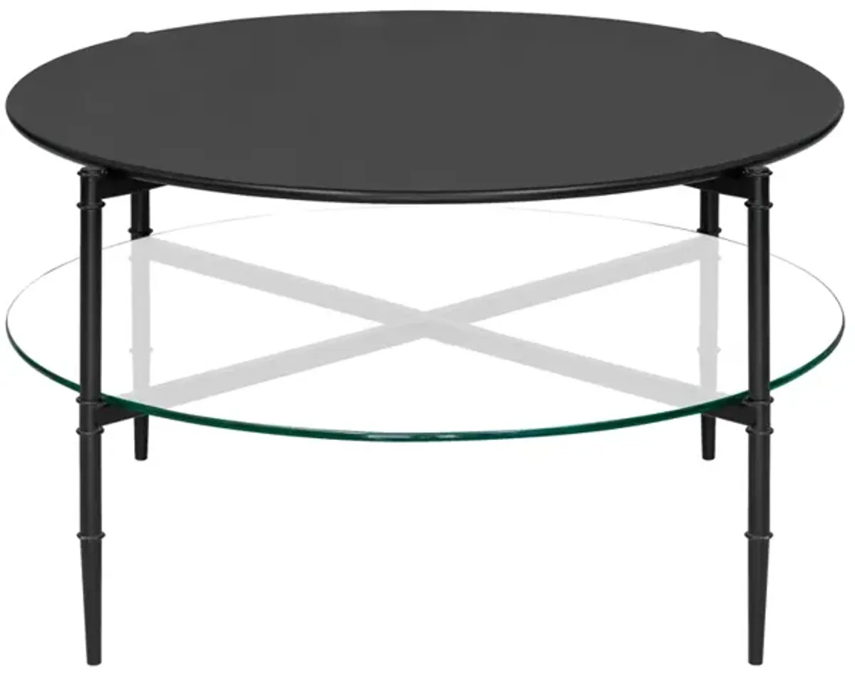 Martha Stewart Caroline Black Round Coffee Table with Interchangeable Wood and Glass Top