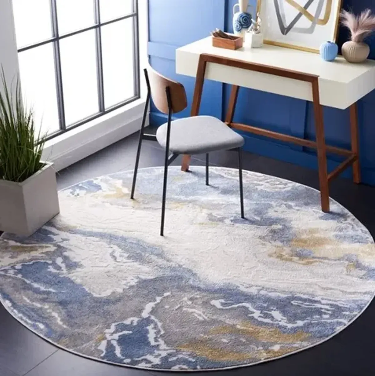 PALMA 348 Blue 6'-7' X 6'-7' Round Round Rug