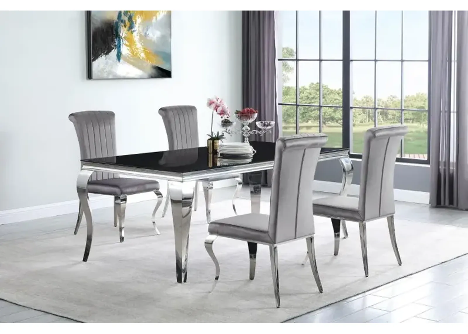 Carone 5-piece 81" Rectangular Dining Set Grey and Chrome