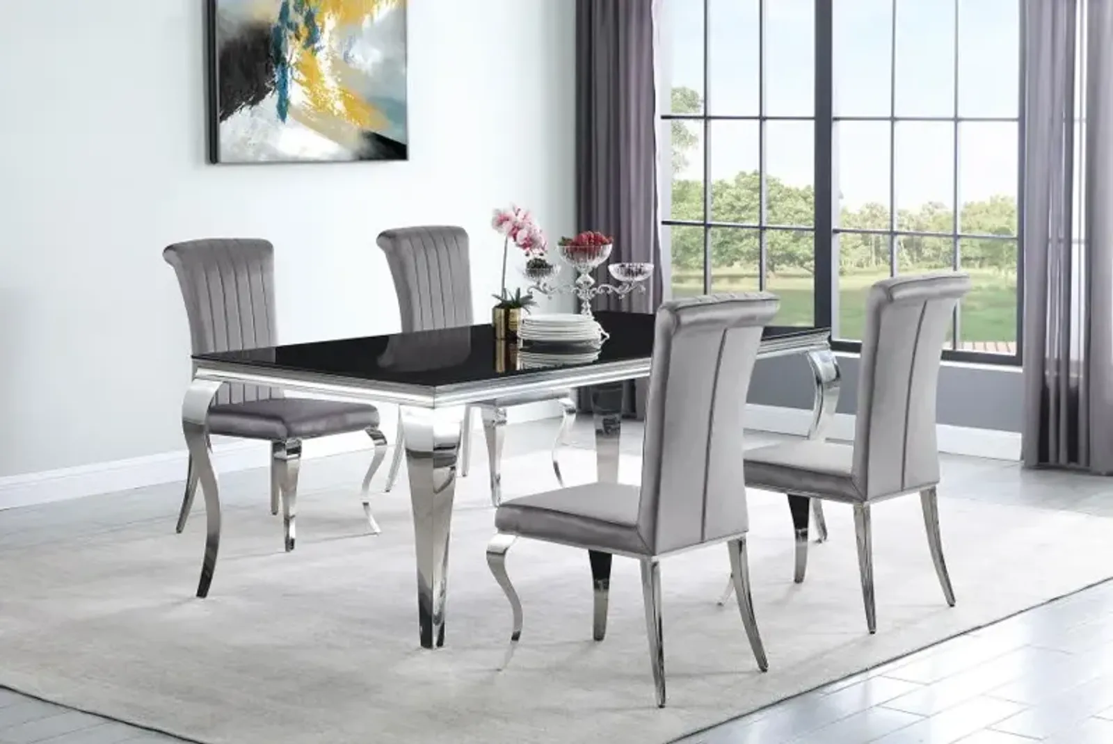 Carone 5-piece 81" Rectangular Dining Set Grey and Chrome