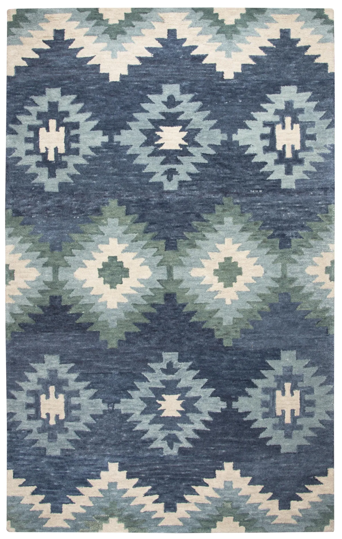 Leone Blue Southwestern Motifs Wool 9'x12' Rectangle Rug