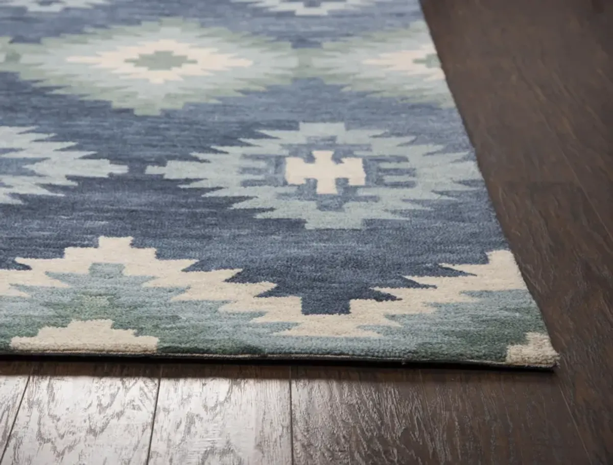 Leone Blue Southwestern Motifs Wool 9'x12' Rectangle Rug