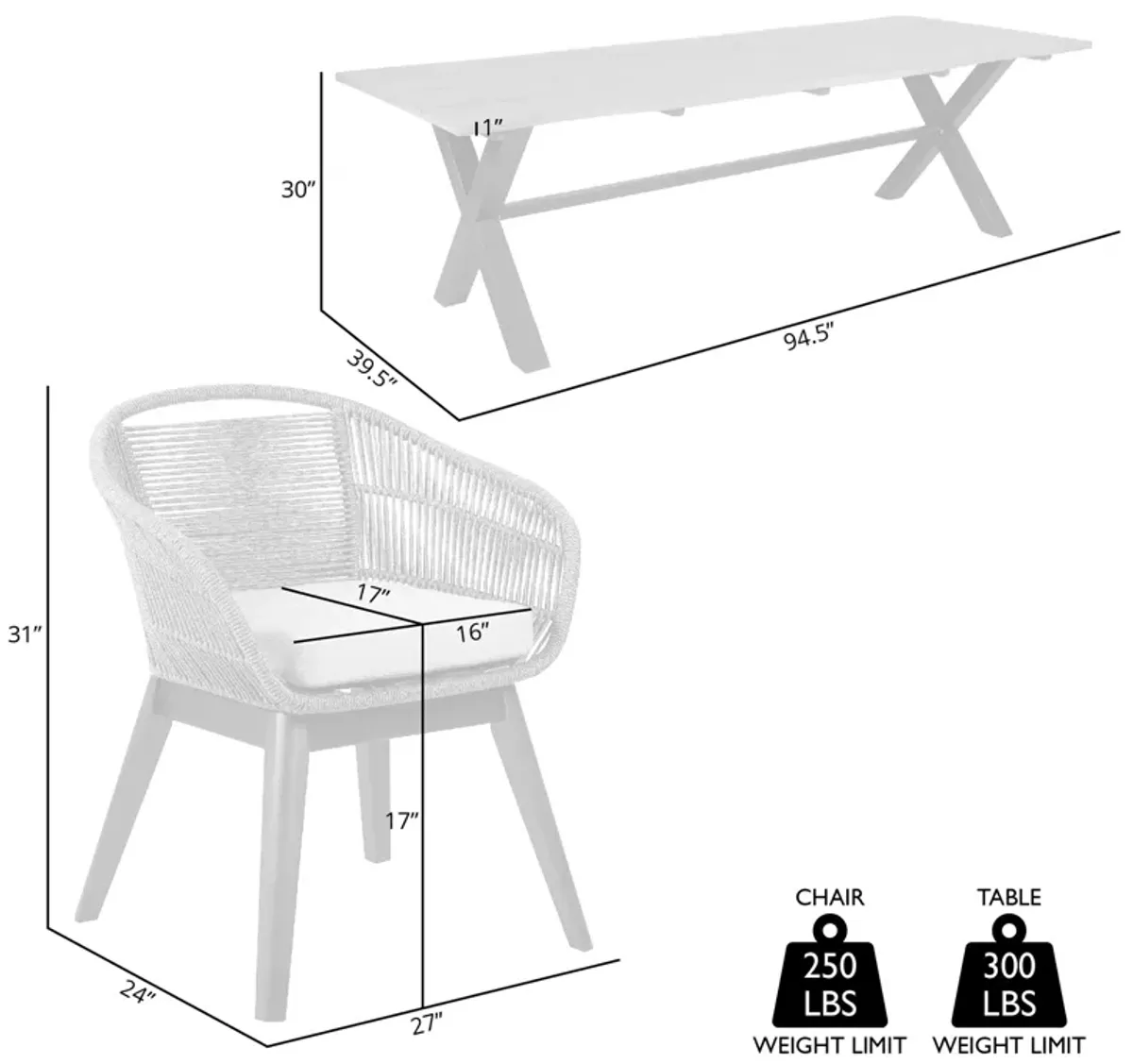 Glendora Tutti Frutti Outdoor Patio 5 Piece Live Edge Dining Set in Eucalyptus Wood Gray Rope and Cushions 