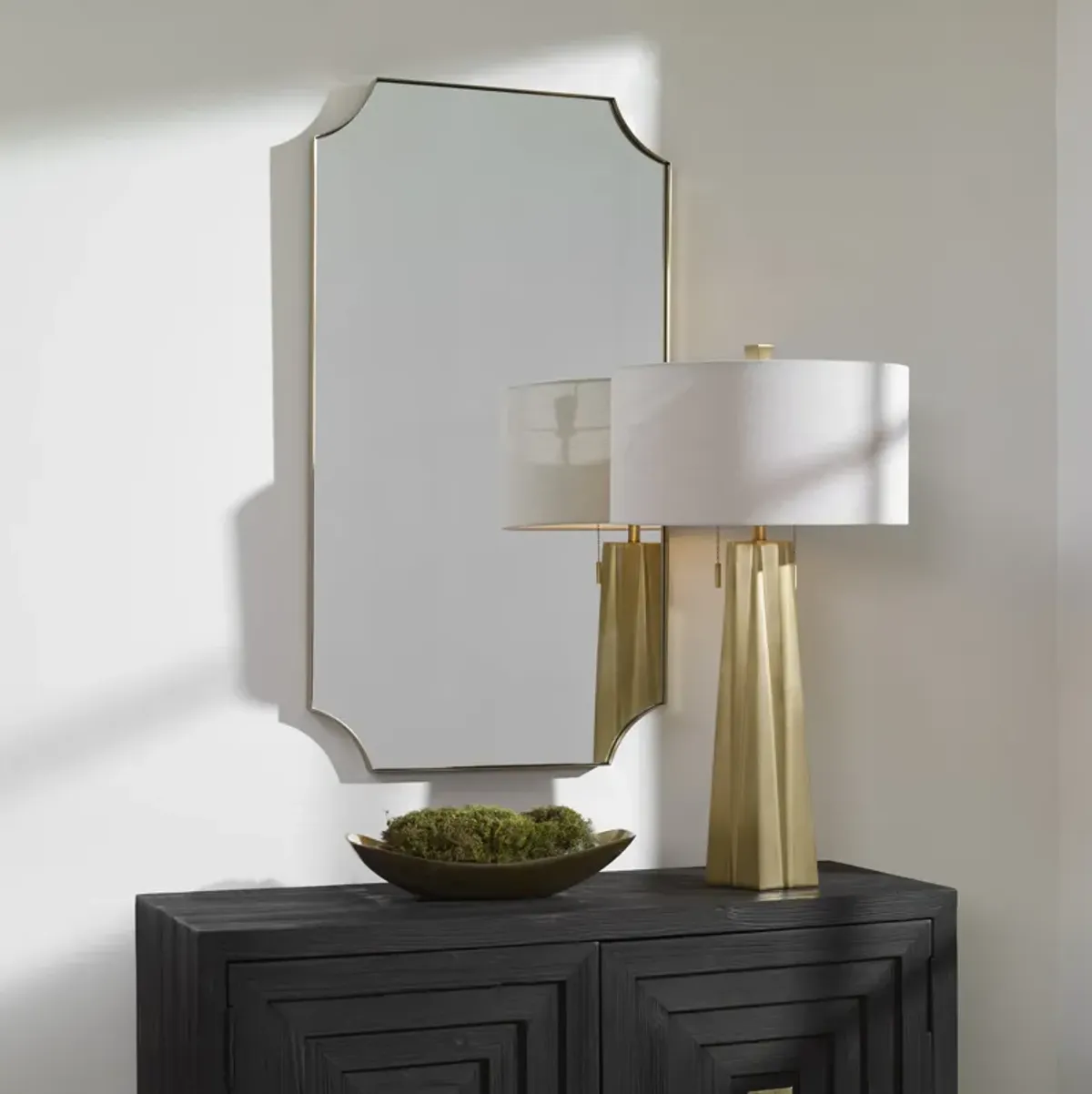 Lennox Brass Scalloped Corner Mirror