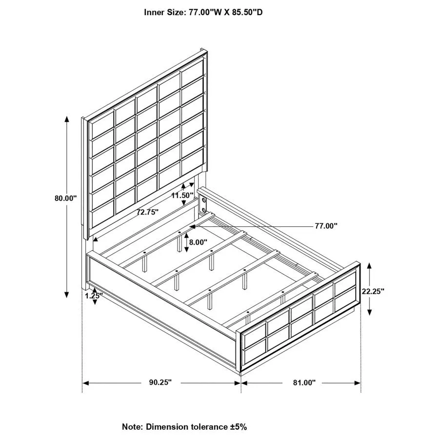 Durango California King Upholstered Bed Smoked Peppercorn and Grey