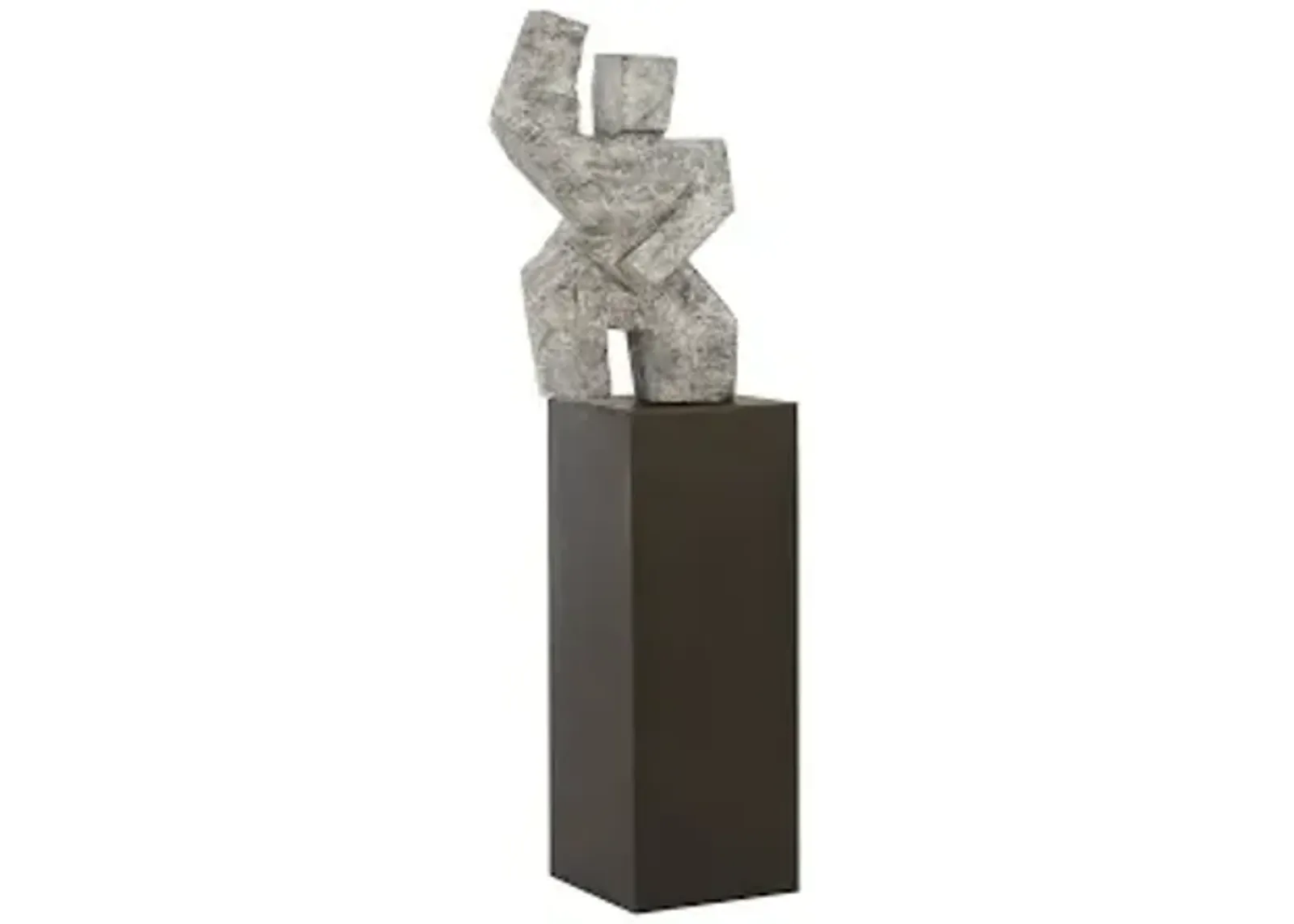 tai chi arm up sculpture on pedestal, gray stone finish, black