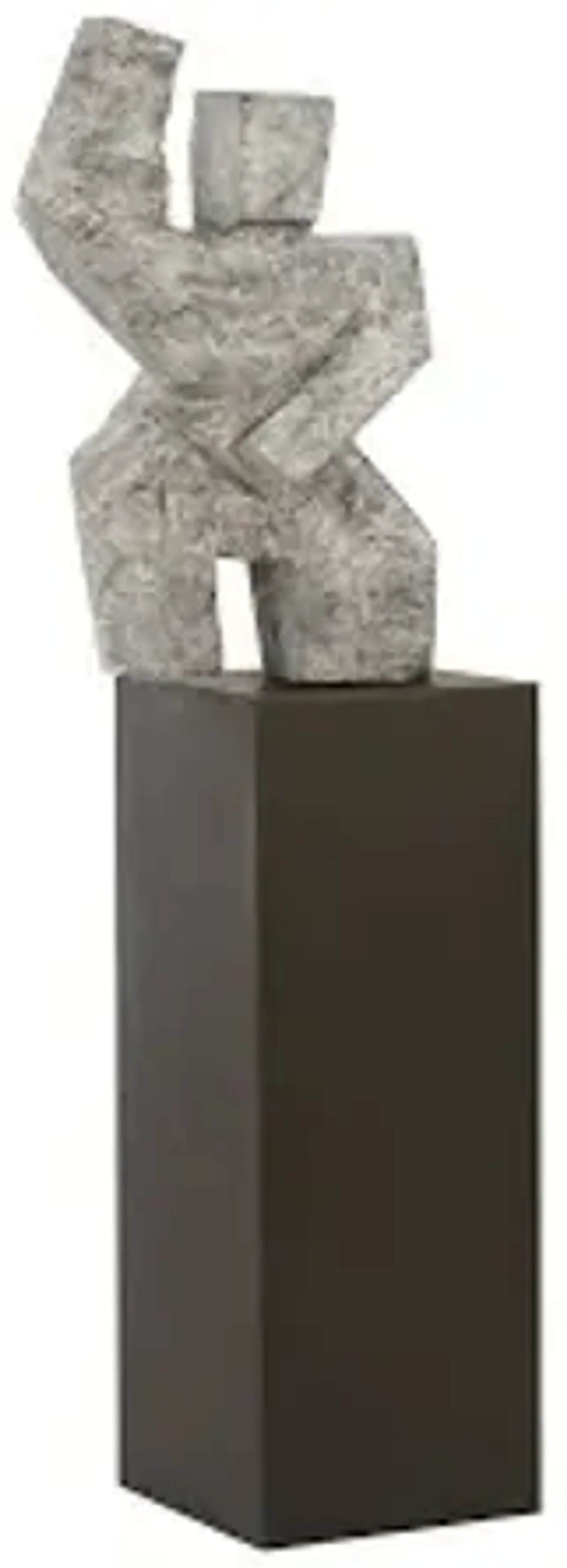 tai chi arm up sculpture on pedestal, gray stone finish, black