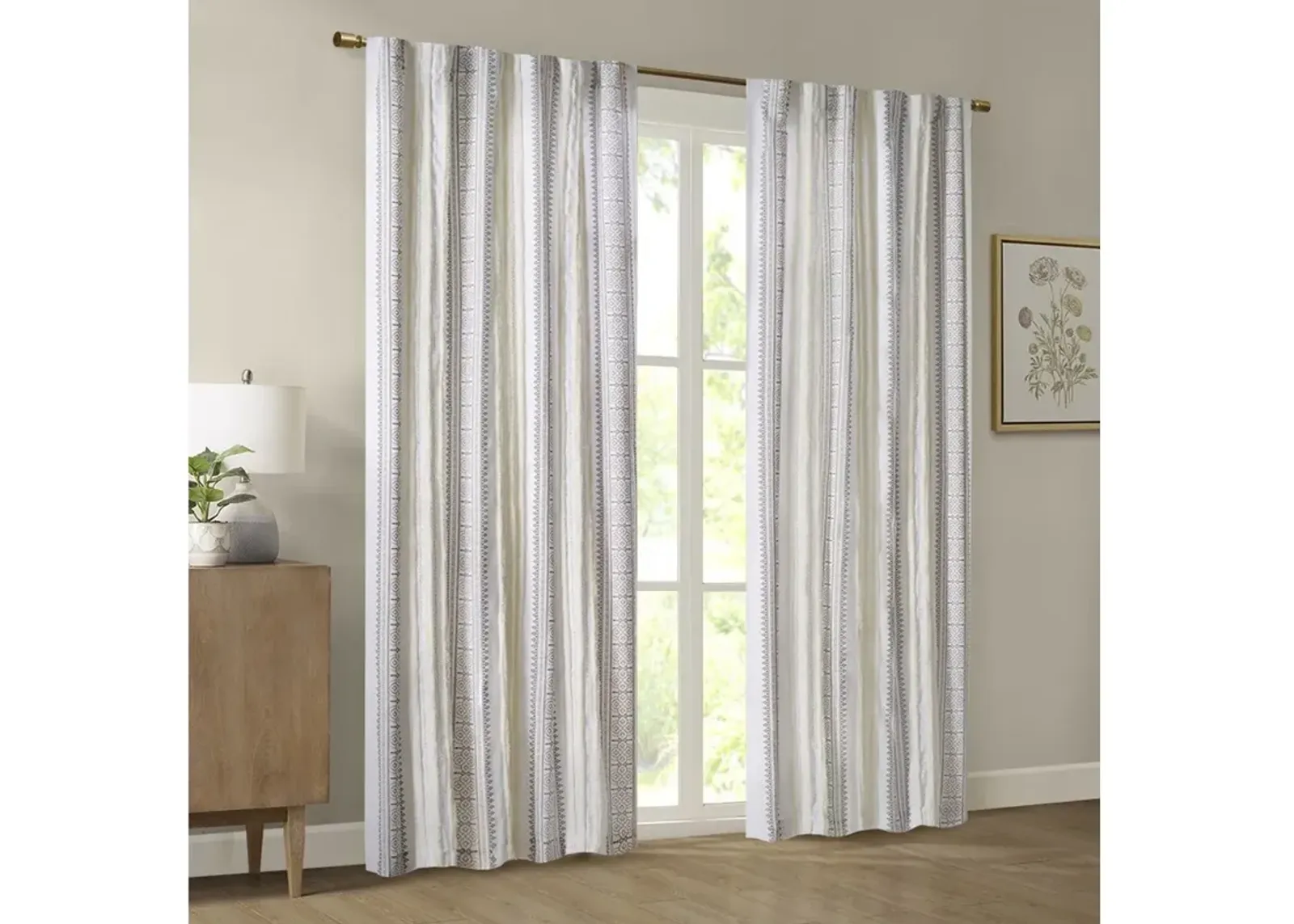 Poly Printed Curtain Panel with Tufted Stripe and Lining