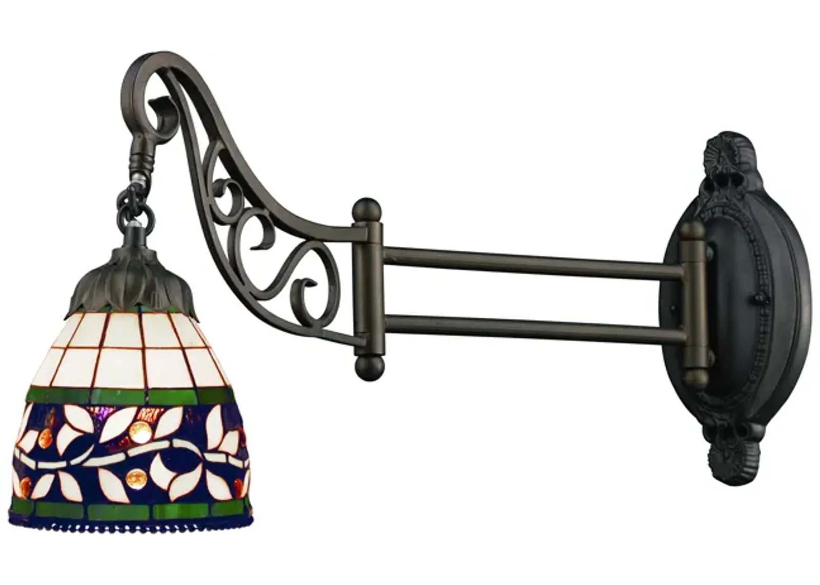 Mix-N-Match 1-Light Swingarm Wall Lamp in Tiffany Bronze and Tiffany Style Glass