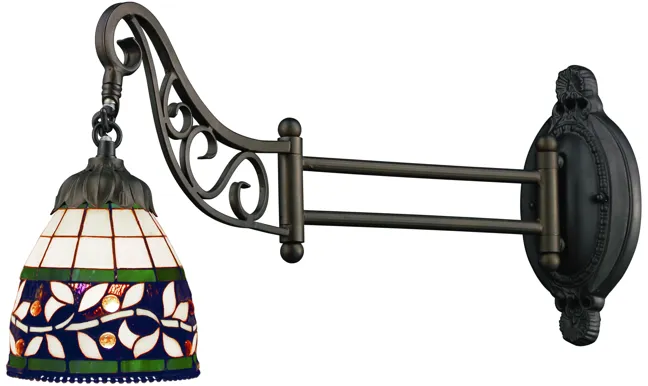 Mix-N-Match 1-Light Swingarm Wall Lamp in Tiffany Bronze and Tiffany Style Glass