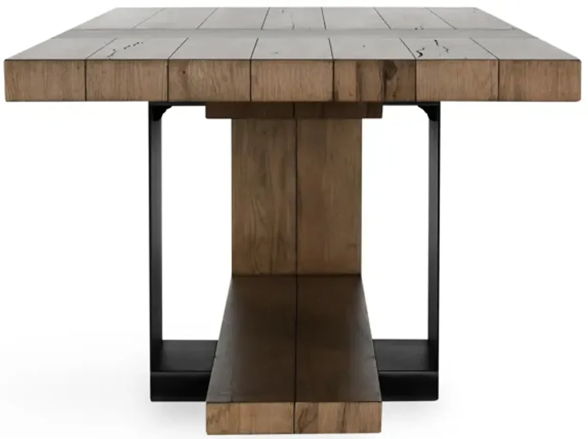 Danica 94" Industrial Reclaimed Oak Wood Dining Table in Brown Oak