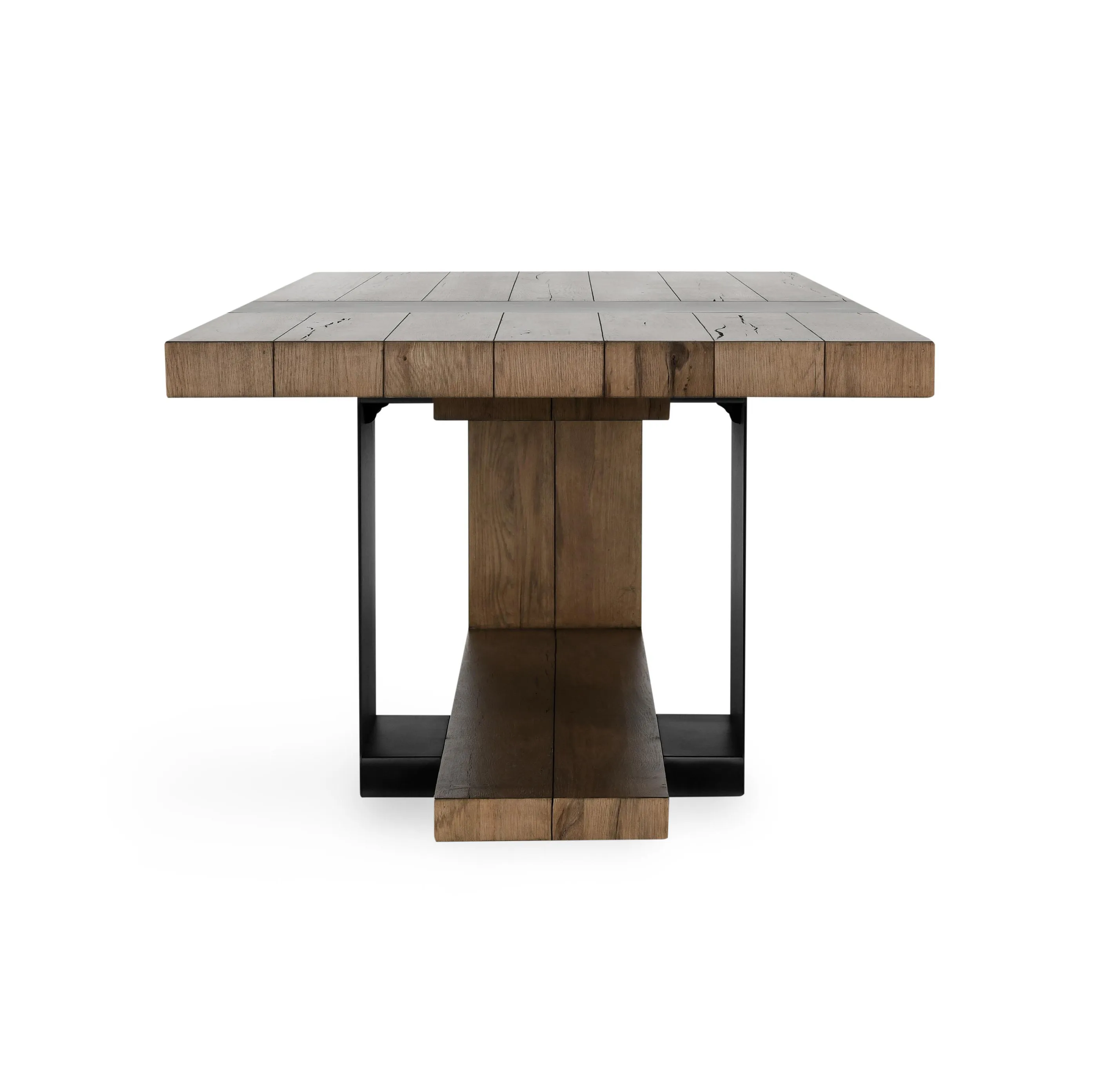 Danica 94" Industrial Reclaimed Oak Wood Dining Table in Brown Oak