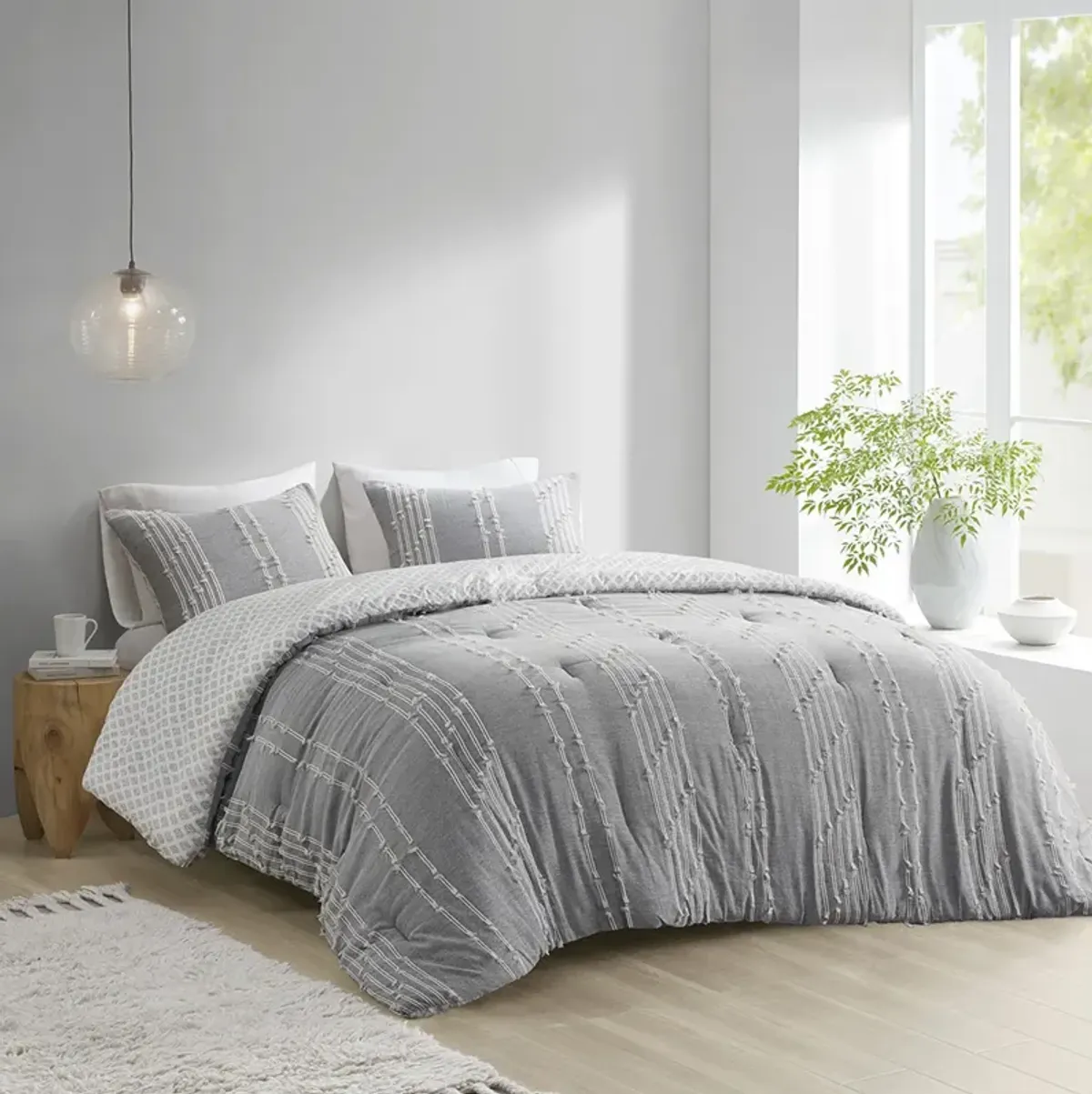 INK+IVY Kara Gray 3 Piece Cotton Jacquard Comforter Set