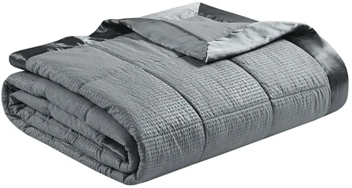 Madison Park Cambria Charcoal Oversized Down Alternative Blanket with Satin Trim