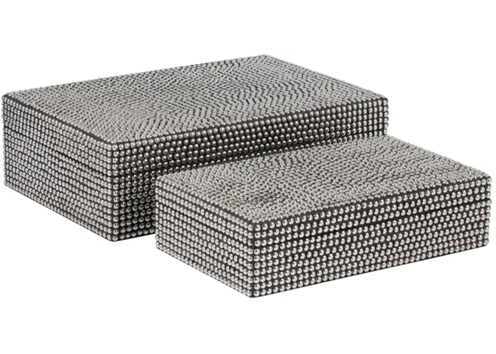 Metal, 10/12" Studded Boxes, Silver/black - Set of 2