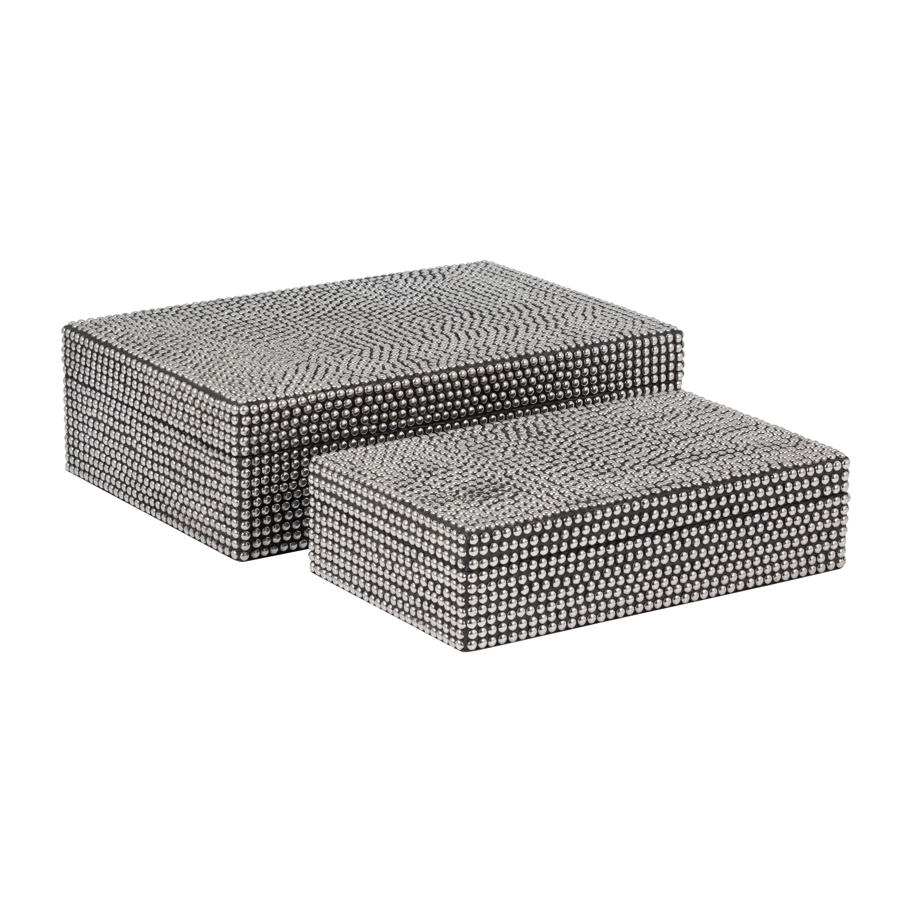 Metal, 10/12" Studded Boxes, Silver/black - Set of 2