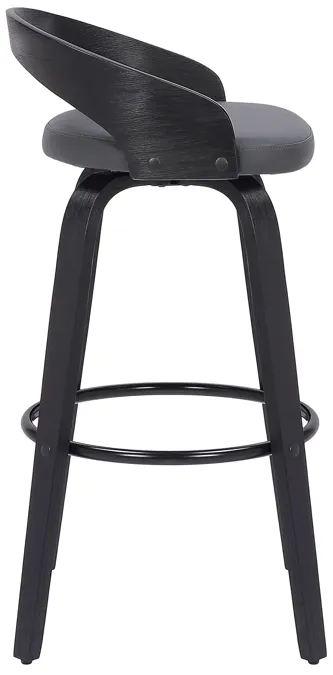 Sonia 30" Bar Height Swivel Grey Faux Leather and Black Wood Bar Stool