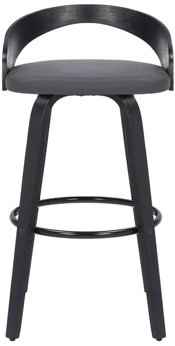 Sonia 30" Bar Height Swivel Grey Faux Leather and Black Wood Bar Stool