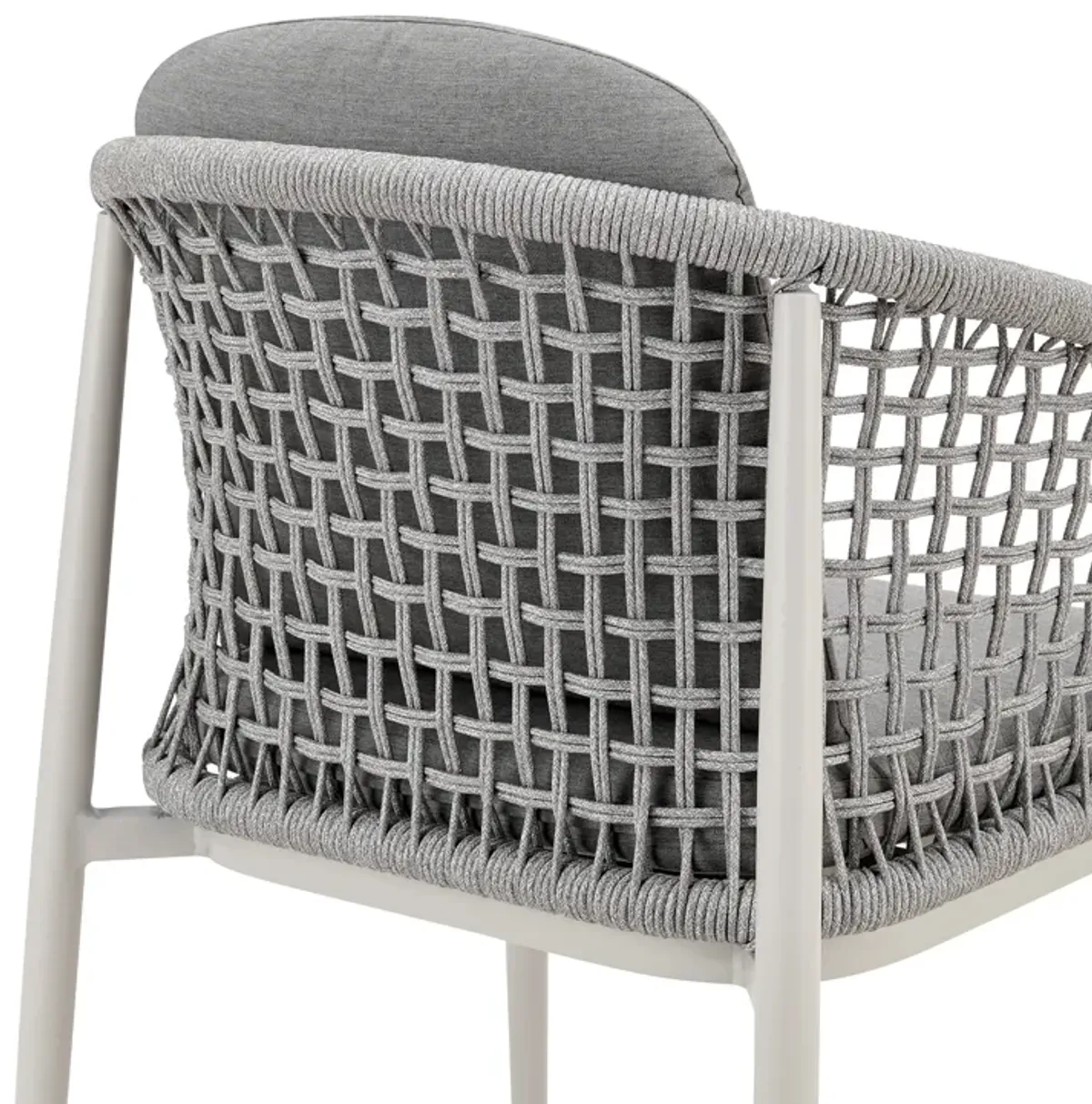 Rhodes Outdoor Patio Dining Chair in Aluminum with Light Gray Rope and Cushions - Set of 2