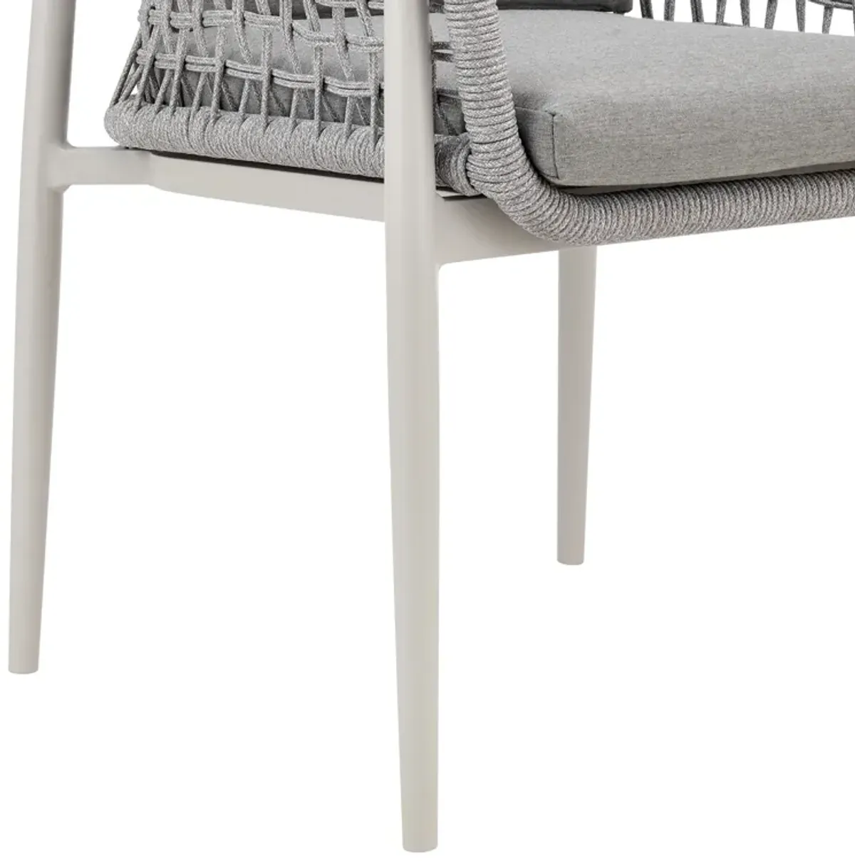 Rhodes Outdoor Patio Dining Chair in Aluminum with Light Gray Rope and Cushions - Set of 2