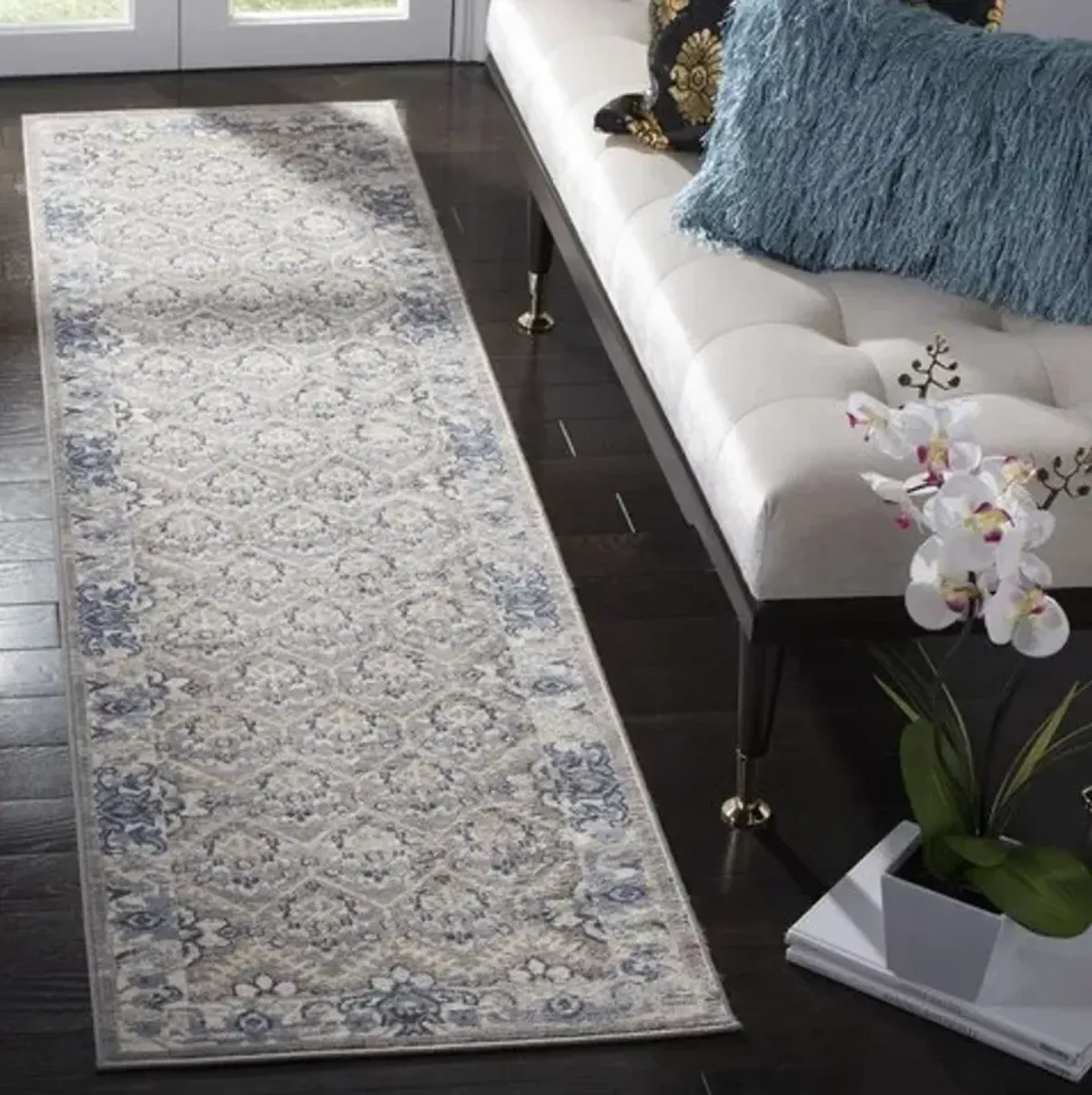 Brentwood 869 Light Grey / Blue 2' X 6' Runner Powerloomed Rug