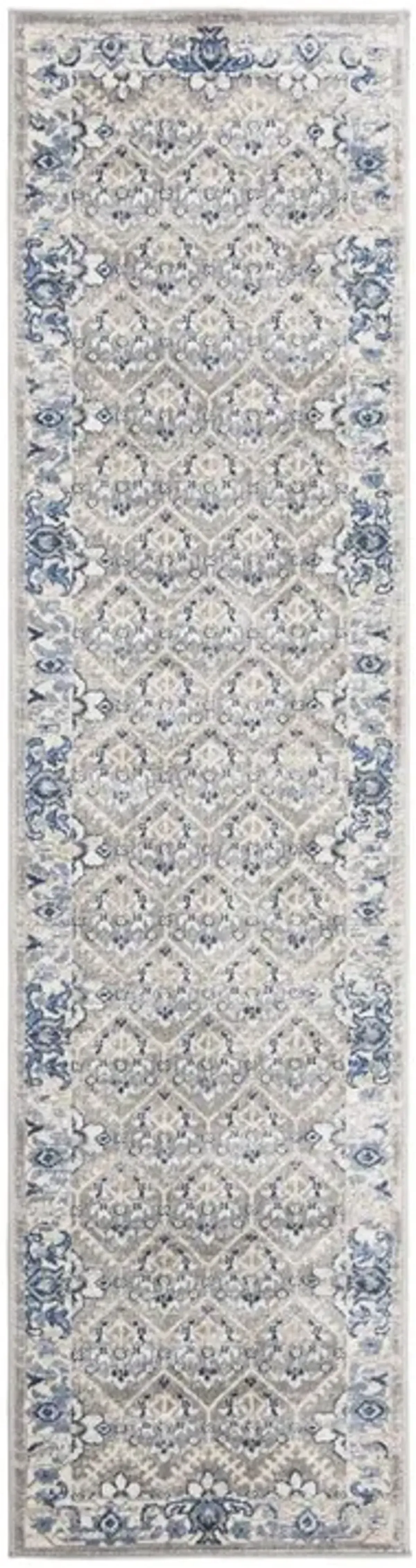 Brentwood 869 Light Grey / Blue 2' X 6' Runner Powerloomed Rug