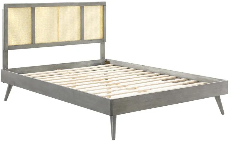 Kelsea Cane and Wood Full Platform Bed With Splayed Legs