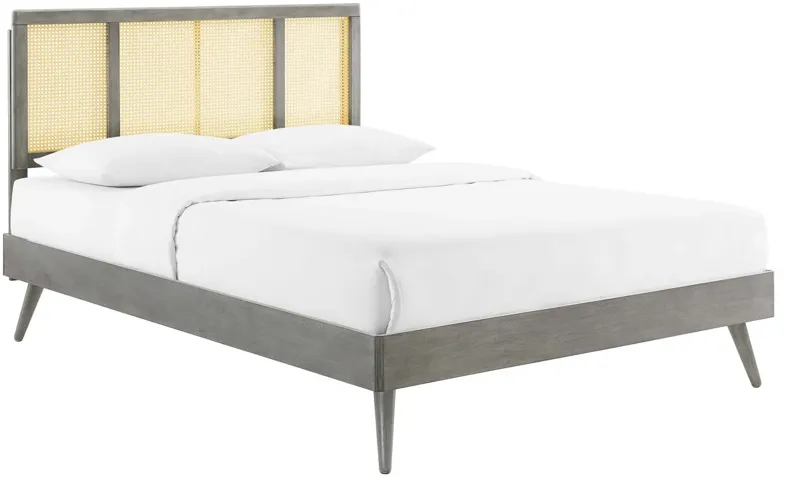 Kelsea Cane and Wood Full Platform Bed With Splayed Legs