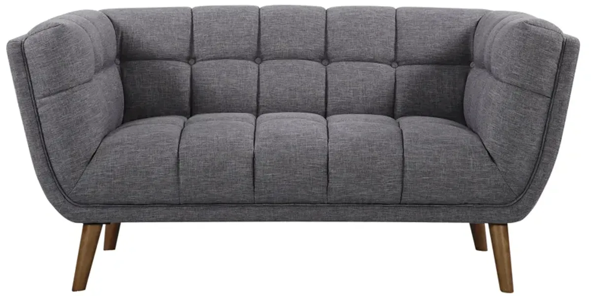 Phantom Mid-Century Modern Loveseat in Dark Gray Linen and Walnut Legs