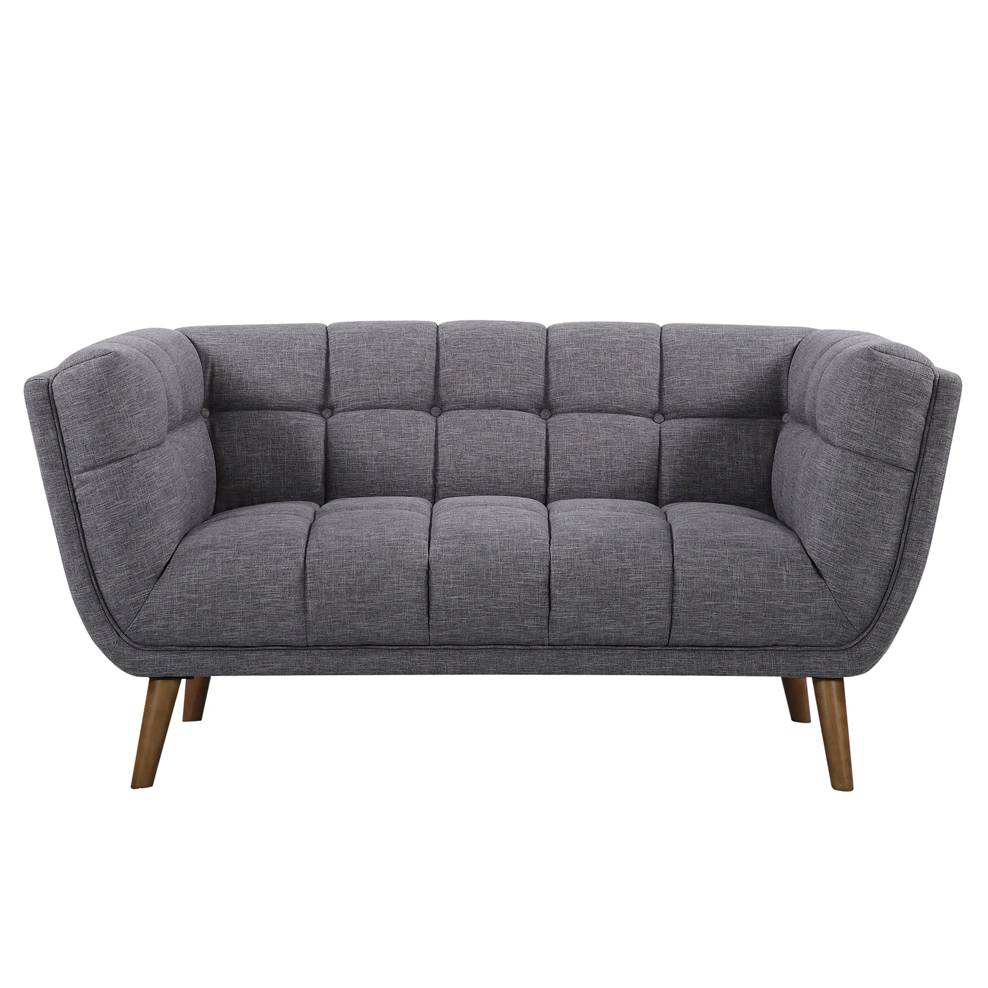 Phantom Mid-Century Modern Loveseat in Dark Gray Linen and Walnut Legs