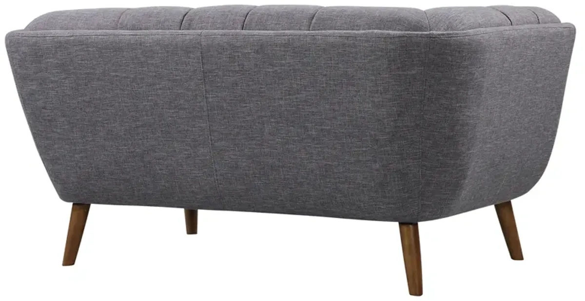 Phantom Mid-Century Modern Loveseat in Dark Gray Linen and Walnut Legs