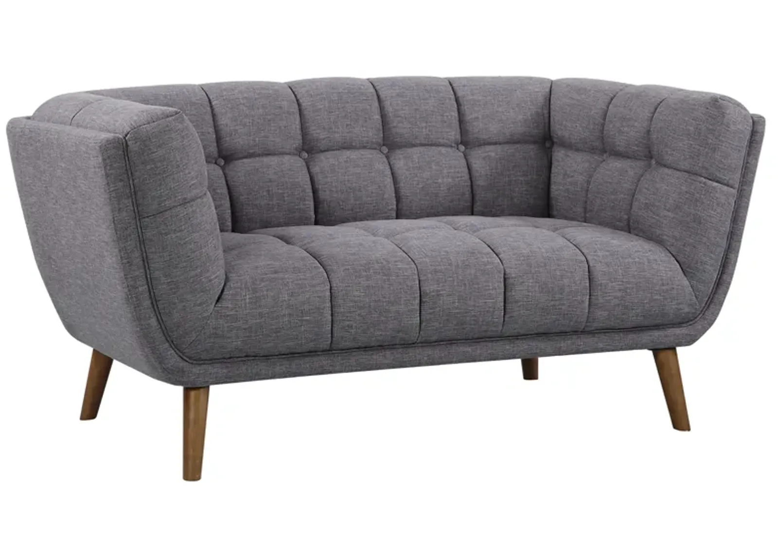 Phantom Mid-Century Modern Loveseat in Dark Gray Linen and Walnut Legs