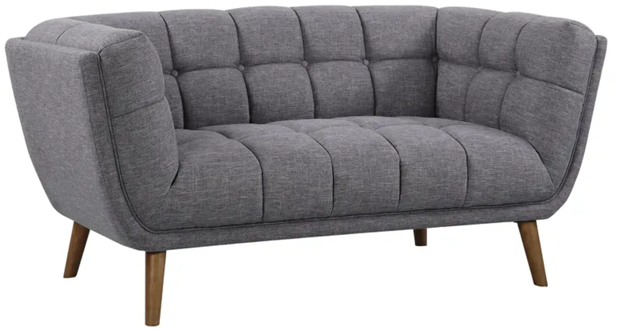 Phantom Mid-Century Modern Loveseat in Dark Gray Linen and Walnut Legs